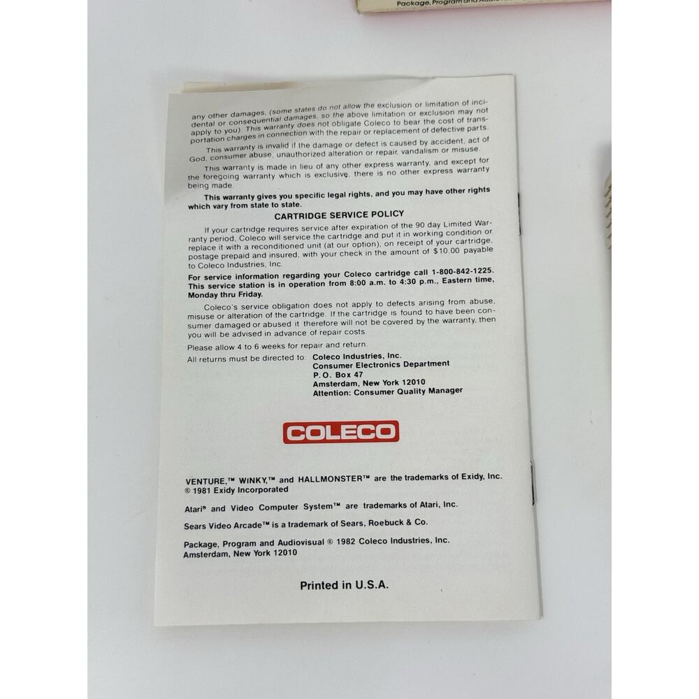 Venture Atari 2600 Coleco 1982 Complete CIB Tested - Picture 8 of 8